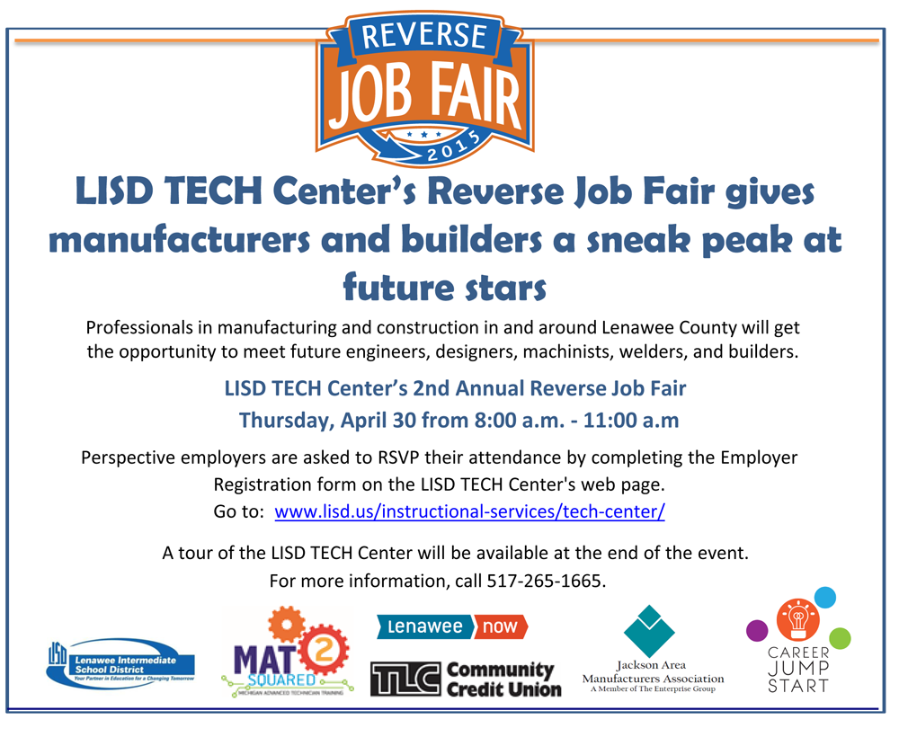 LISD TECH Center hosts a Reverse Job Fair April  30, 2015 from 8AM-11AM