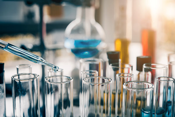 Test tube containing chemical liquid in laboratory